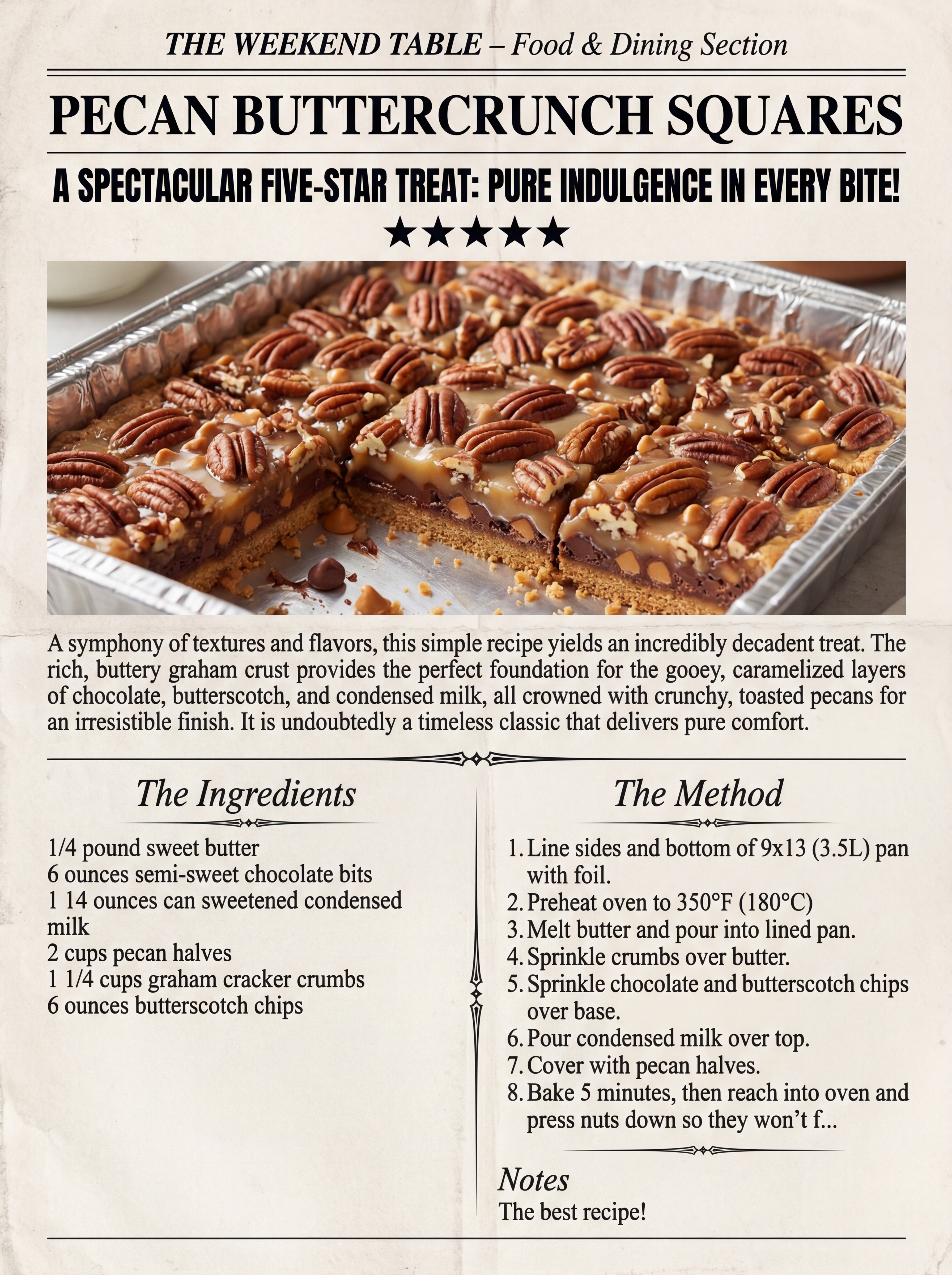 Pecan Buttercrunch Squares by Heritage Recipe